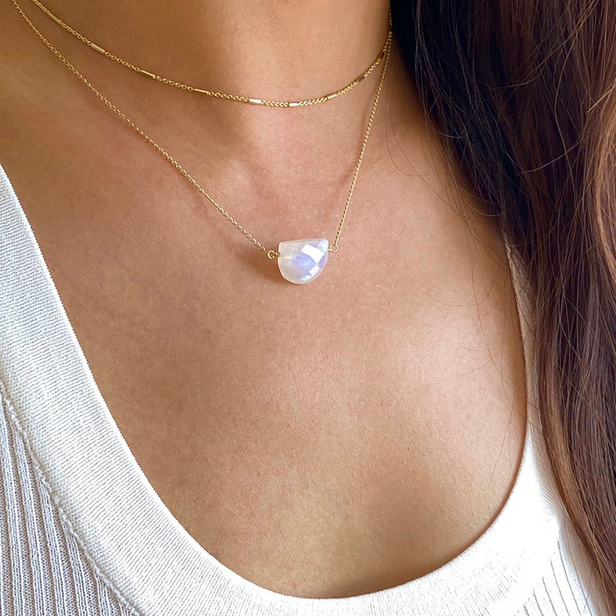 Center Point Gemstone Body Chain White Moonstone / 14K Gold-Filled