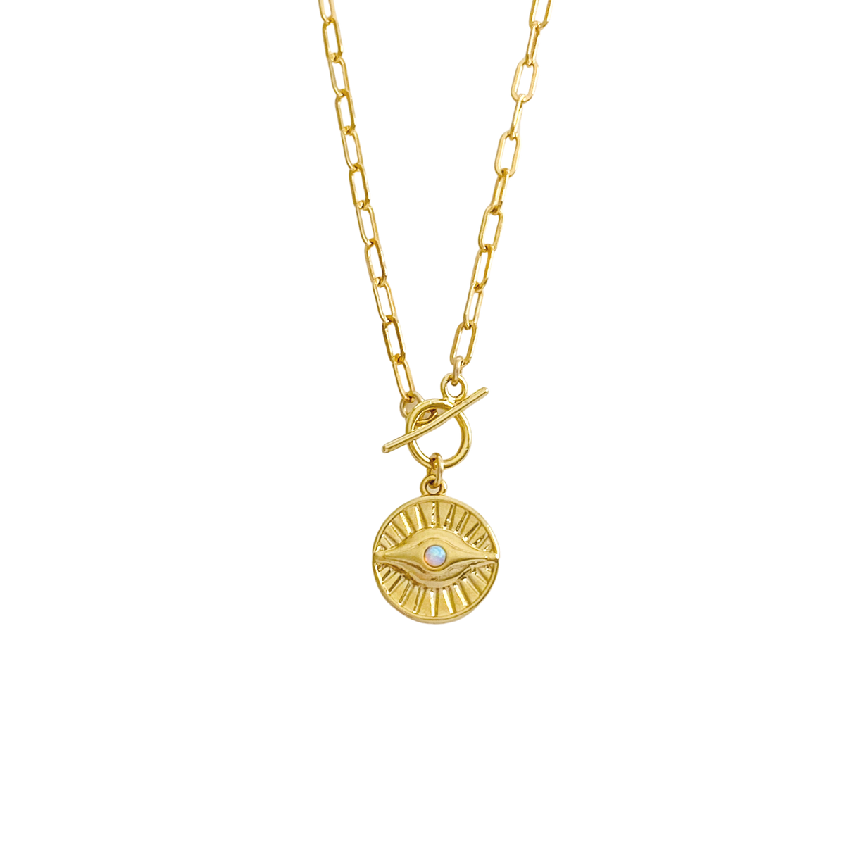 18K Gold Paperclip Burst Monogram Pendant Necklace - A